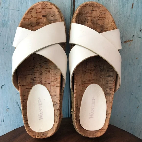 Wanted white sandals with criss-crossed straps, cork & white soles, size 8 - Picture 2 of 10